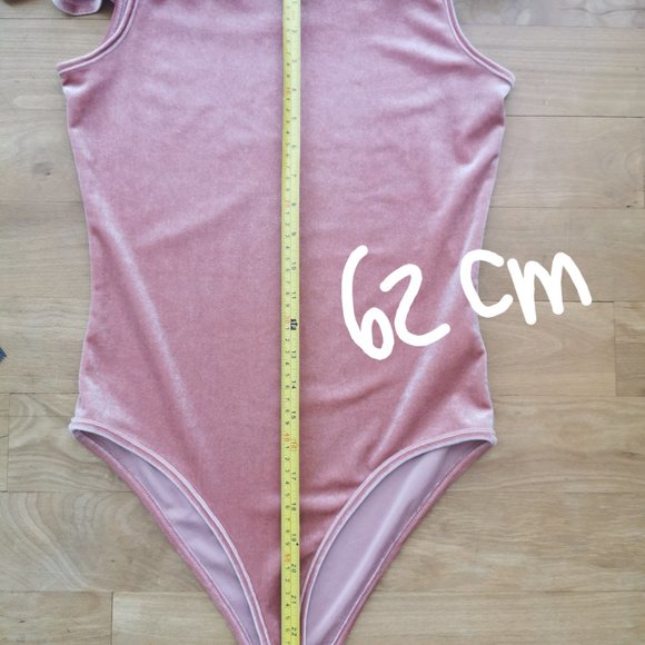 Off Shoulder Pink Velvet Bodysuit - Picture 2 of 3